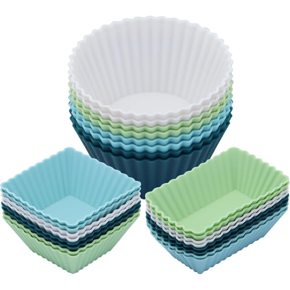 24Pack Silicone Muffin Cups, Reusable Cupcake Liners Molds for Baking, 3 Shapes - Picture 1 of 6